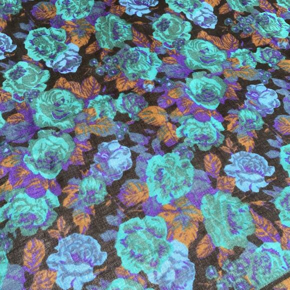 Vintage Glentex Purple Acrylic Scarf W/ Blue & Purple Rose Pattern 30x30" Japan - Picture 2 of 6